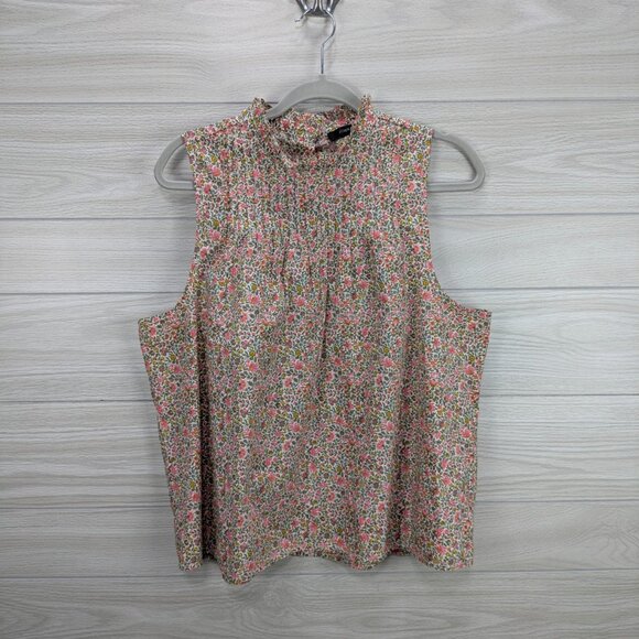 J Crew Pintuck 100% Cotton Poplin Scattered Blooms Top - Picture 2 of 7